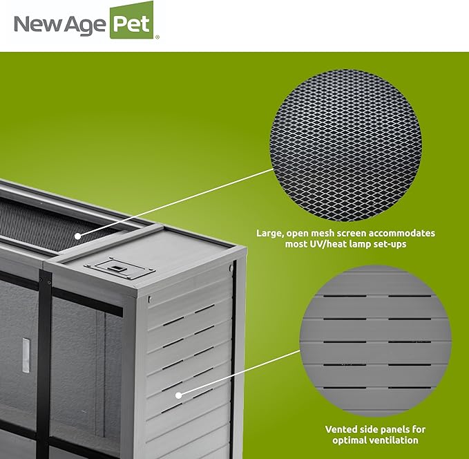 New Age Pet ECOFLEX 60-Inch Mojave Reptile Lounge in Grey- Durable, Moisture-Resistant Wood Plastic Composite Habitat with Vented Side Panels, Removable Sliding Glass Doors & Lock