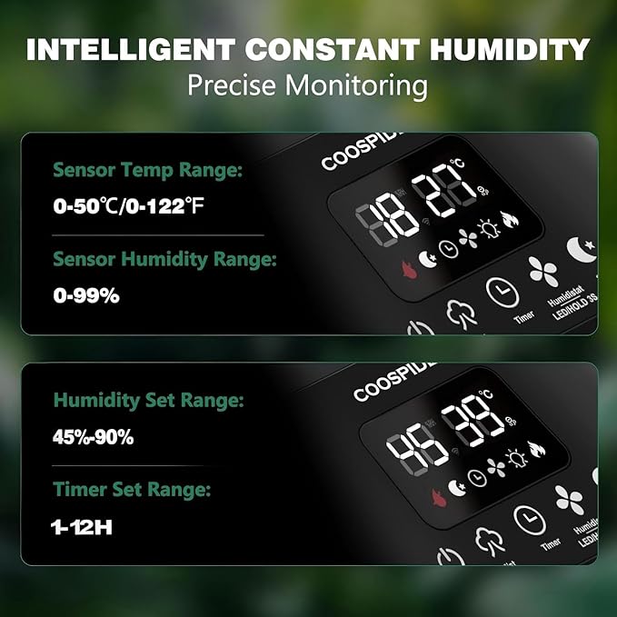 Coospider 5L Reptile Fogger Humidifier, Automatic Humidifiers for Reptiles Tank, Terrarium Humidifiers with Timer and Humidity Control, Reptile Misting System for Reptiles Amphibians Herps Vivarium