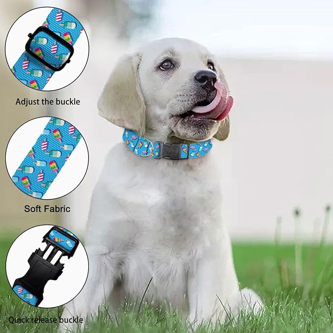 Blue Ice Cream Pet Collar Cat Dog Neck Strap Quick Release Buckle Adjustable Female Male Puppy Corgi