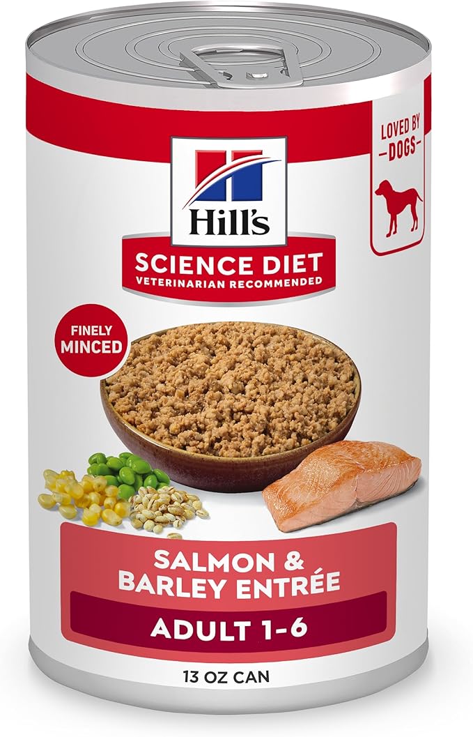 Hill's Science Diet Adult 1-6, Adult 1-6 Premium Nutrition, Wet Dog Food, Salmon & Barley Loaf, 13 oz Can, Case of 12
