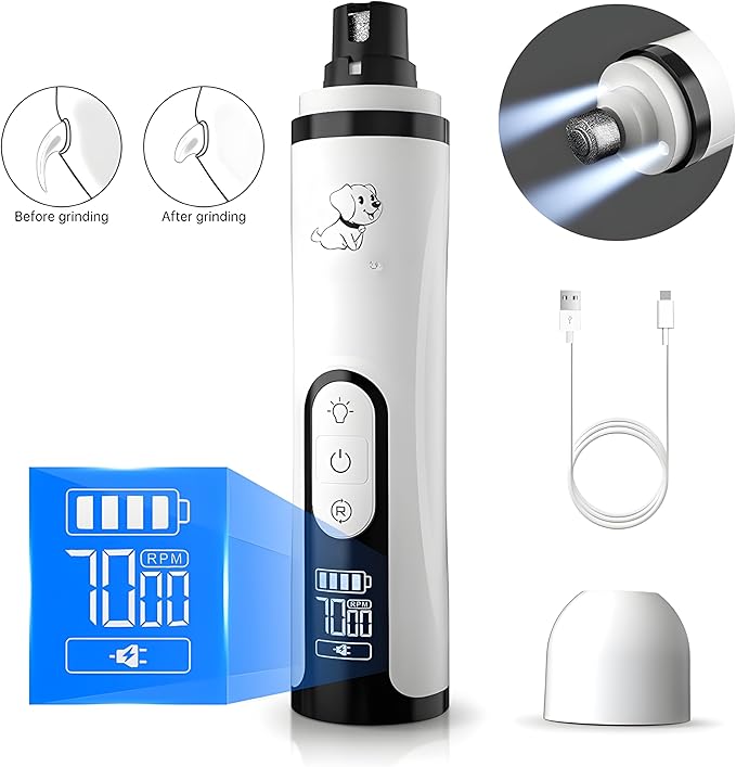 2026 Upgrade Silent Pet Nail Grinder – Low-Noise Dog & Cat Nail Trimmer, Dual-Speed with 3 Ports, USB-Rechargeable Electric Nail File, Ergonomic, Travel-Friendly