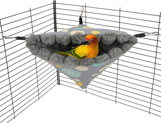 Wontee Bird Nest House Winter Warm Hanging Hammock Bird Bed Snuggle Hut for Parakeets Budgies Caique Conures Cockatiels (Large, Grey)