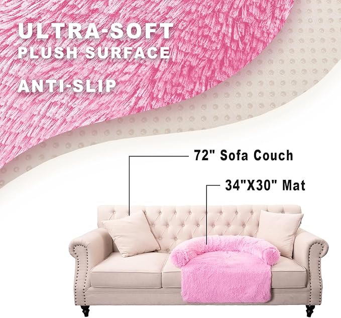 Tinaco Luxurious Calming Dogs/Cats Bed Mats, Dog Pad Washable Removable Couch Cover, Plush Long Fur Mat for Pets, Waterproof Lining, Perfect for Small, Medium and Large Dogs and Cats (Pink, 34"x30")