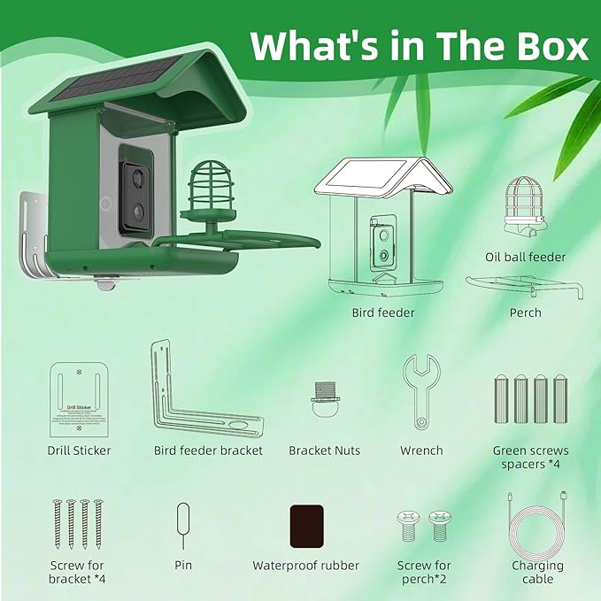 Smart Bird Feeder with Camera Solar Powered,AI Species Identify,2K HD Auto Capture Video,Instant Arrival Alerts,2L Large Capacity,IP65 Waterproof,Hummingbird Feeders for Outdoors,Gift for BirdLovers