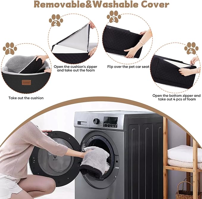 Dog Car Seats for Small Dogs, Detachable Dog Booster Car Seat with Storage Pockets Safety Belt, Pet Booster Cushion for Medium Dogs, Foldable Pet Sofa Cushion & Travel Bed