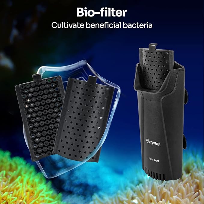 Quiet Internal Aquarium Filter, 3-Stage Bio-Filtration Low-Level Waterfall Small Power Filter with Protective Grate for Up to 10 Gallon Fish Turtle Shrimp Tank Filtration (Filter) (Filter)