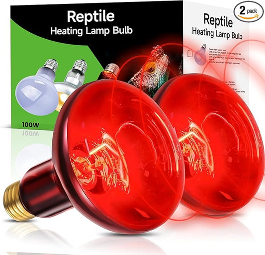 2-Pack 100W Infrared Heat Lamp - Reptile Heat Emitter, Red Heat Bulb for Chicked, Snake & Leopard Gecko, E26 Base