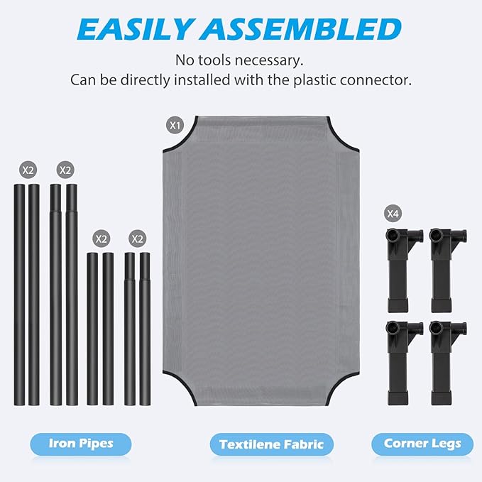 Heeyoo Elevated Dog Bed, Cooling Raised Pet Cot with Chew Proof Washable Breathable Mesh and Metal Frame, Portable Dog Cot Bed with No-Slip Feet for Outdoor or Indoor Use