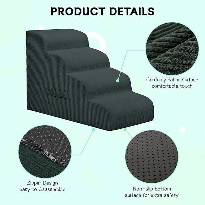 Dog Stairs Steps for High Bed, 3 Steps Pet Steps for Small Dogs Non-Slip Removable Washable Cover Ramp for Indoor Outdoor Car Couch Sofa, Dark Gray