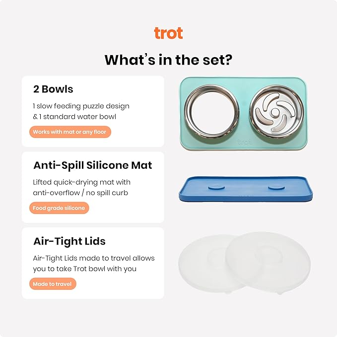 Trot Pets Premium Dog Bowls | Stainless Steel Bowl Set for Small, Medium, or Large Dogs | Non-Slip Food and & Water Slow Feeder | Durable, BPA-Free, Anti-Skid, Dishwasher Safe (Charcoal, Small)