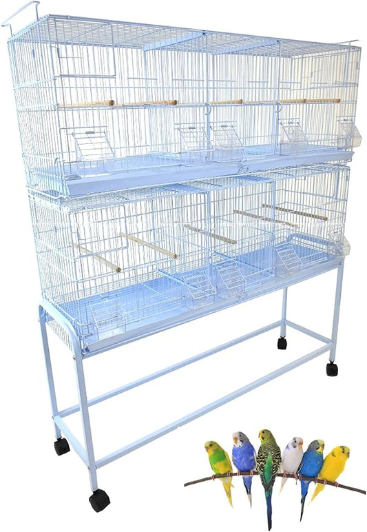 Extra Large 38"x11"x15"H Stackable Breeder Bird Flight Triple Cage Side Breeding Nest Box Door Double Removable Center Dividers with Removable Rolling Stand