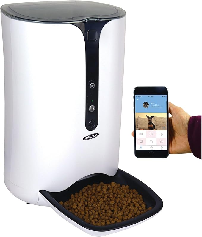 Lentek Smart Pet Feeder - Auto Dry Feeding Dispenser for Cat & Dogs with 720p HD Camera & Timer, Alimentador, Programmable, WiFi, Smartphone Control, Automated Portion Controlled, 10 Oz Capacity
