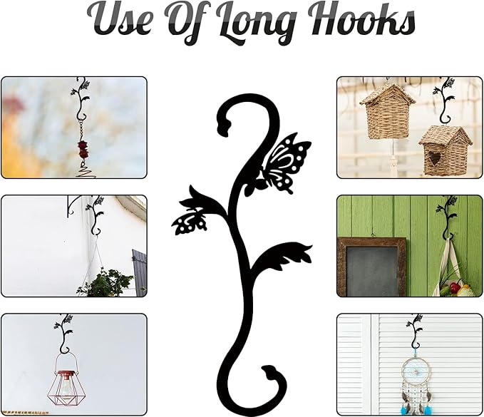 Hummingbird Bird Feeder Hanger Hooks for Outdoors Hanging, Shepherds Hanging Plant Hooks, S Garden Fence Hooks for House, Wind Chimes, Flower Basket(2PCS/Butterfly)