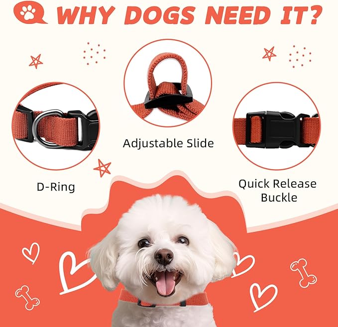 Orange Dog Collar for Medium Size Dog, Breathable, Anti-Odor & Soft, Comfortable for Sensitive Skin Puppies, 90% Bamboo Rayon, Adjustable Quick-Release Buckle Pet Collar for Medium Breeds