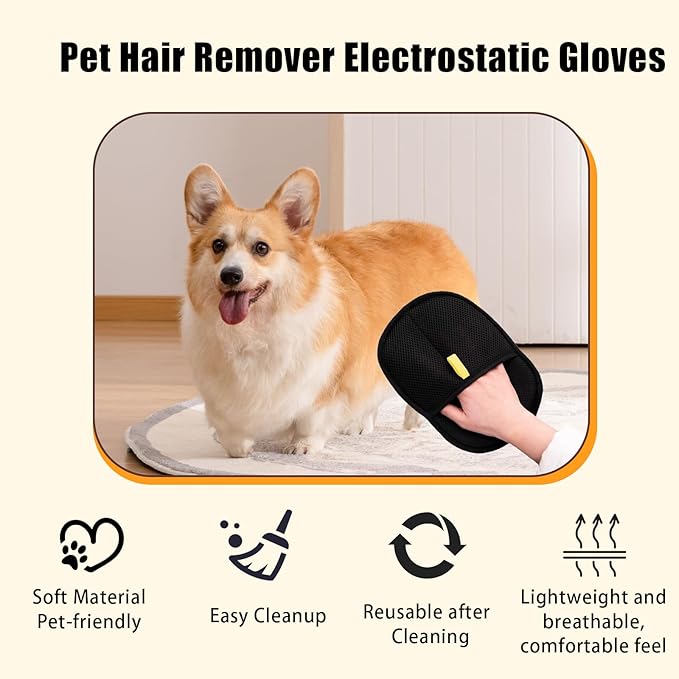 The Magic Brush Pet Hair Remover, Acssart Pet Hair Removal Glove, Electrostatic Pet Grooming Gloves, Efficient Reusable Cat & Dog Hair Remover for Couch, Furniture, Carpet, Curtain (1PCS)