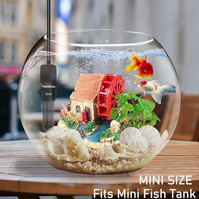 YukiHalu Small Submersible Aquarium Heater, Adjustable Mini Fish Tank Heater 25W 50W 100W 200W 300W with External Temperature Controller, LED Display, Used for 5/10/20/40/60 Gallons (100 Watts)