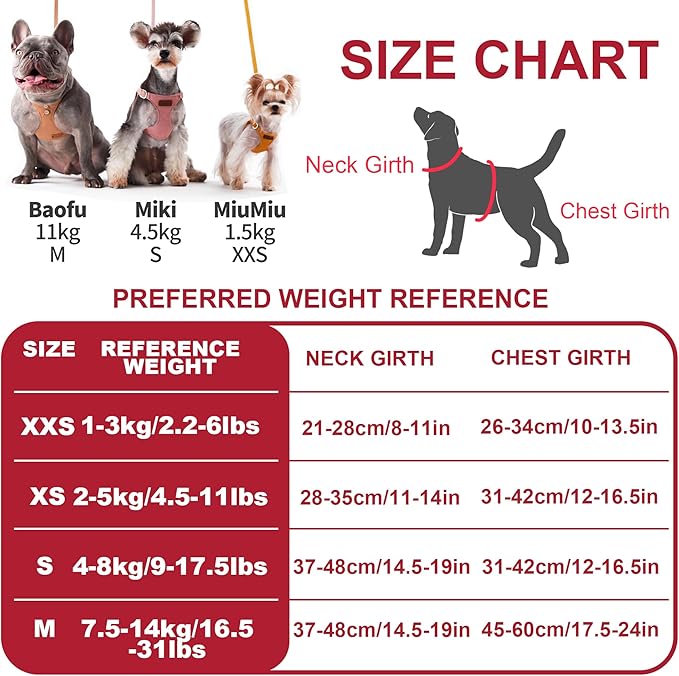 Puppytie No Pull Dog Harness with Multifunction Dog Leash,Soft Adjustable No Choke Escape Proof Pet Harness Vest for Medium Dogs or Large Dogs,red-Camellia,M