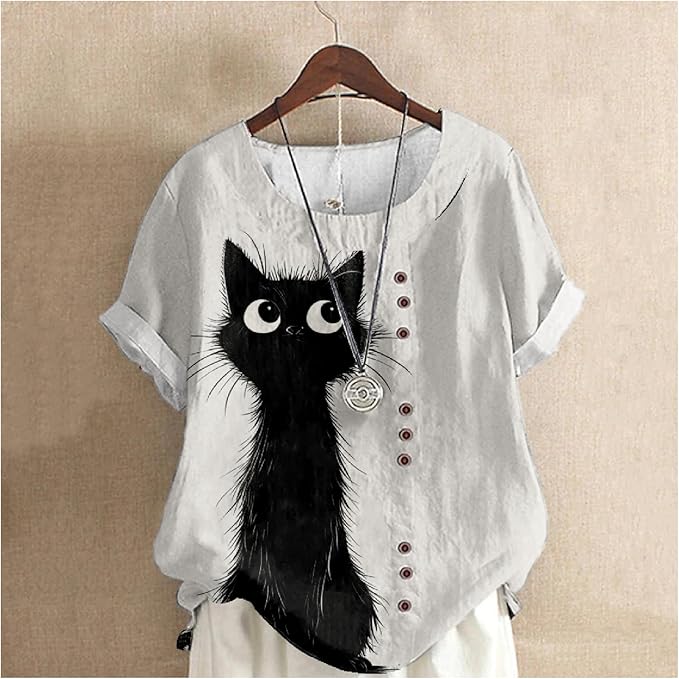 Japanese Print Women Summer Shirts Flower Bird Graphic Plus Size Tunic Tops Crewneck Short Sleeve Blouses