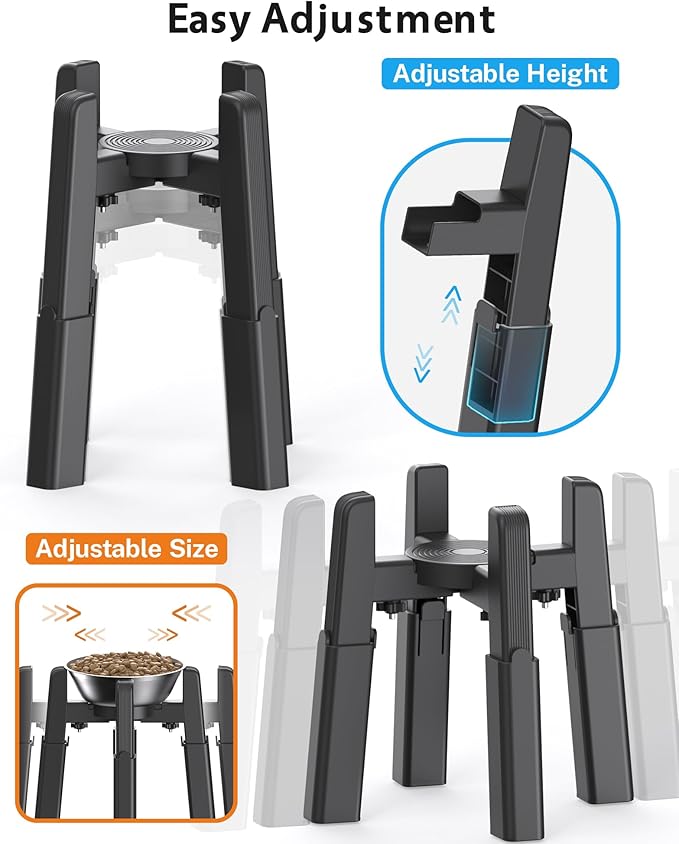 CZPET Elevated Dog Bowl, Raised Dog Bowl Stand with 51oz Stainless Steel Bowl Large Capacity, Height and Size Adjustable & Anti-Slip Stand for Large Dogs