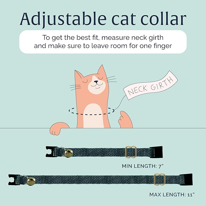 Hepper Hemp Safety Breakaway Cat Collar with Bells - Adjustable Large to Small Kitten Collar with Bell - Cat Collars for Girl Cats/Cat Collars for Boy Cats - Minimalist Cute Cat Collar with Cat Bells