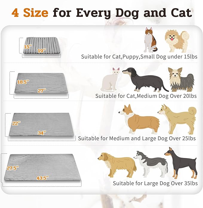 NWK Pack of 4 Fluffy Self Warming Cat Mat, Cat Blanket, Thermal Dog Mat, Washable, Non-Slip Bottom for Sofa & Crate & Kennel & Car Seat (Misty Gray, X-Large (43.5'' X 27.5'' X 0.7''))
