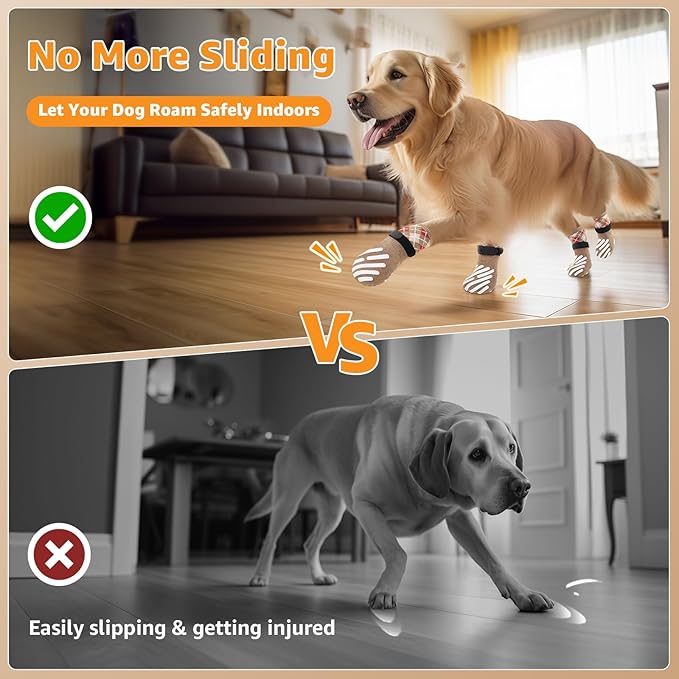LOOBANI Dog Socks to Prevent Licking Paws - Dog Socks for Hardwood Floors Anti Slip for Traction Control - Dog Grippy Socks for Senior Dog Small Medium Large Dogs on Tile Floors, Caramel S