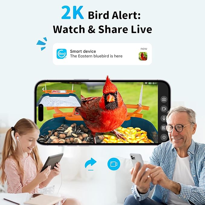 Bird Feeder with Camera and Bird Bath for Outdoors, Dual-Lens 2K HD Video with AI Identification, Solar Powered, Instant Alerts, IP66 Weatherproof