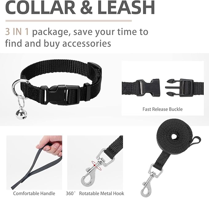 PUPTECK Adjustable Dog Harness Collar and Leash Set Step in No Pull Pet Harness for Small Medium Dogs Puppy and Cats Outdoor Walking Running, Soft Mesh Padded Reflective Vest Harnesses, Solid Black XL