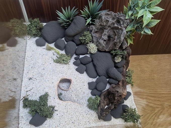 Reptile and Shrimp Hide Cave, 3D Printed Aquarium Decor for Bearded Dragon Snake, Fish Tank Accessories Terrarium Corner Shelter (Gary, one Size)