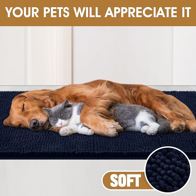 IM HOME Extra Large 71" x 25" Navy Blue Dog Door Mats for Muddy Paws, Chenille Absorbent Dog Mat, Non Slip Heavy Mud Mat for Dogs, Soft Pet Bed Mat for Entryway, Mud Paws, Inside Floor