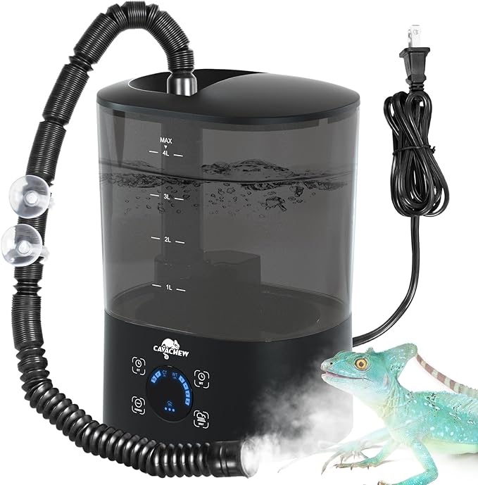 4L Reptile Humidifier Fogger Top Fill, Automatic Misting System for Reptiles, Adjustable Fogging, Leak-Proof, Timing Terrarium Mister Tank Humidifier for Snake Chameleon Frog Hermit Crab