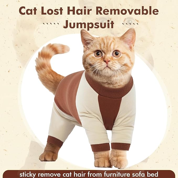 DENTRUN Cat Recovery Suit, Kitten Hair Sticky Onesie, Surgical Cone Alternative Shirts for Female Male Cat Recovery After Surgery, Cat Hair Spreading Prevent Clothes Pajama Apparel for Cats Only