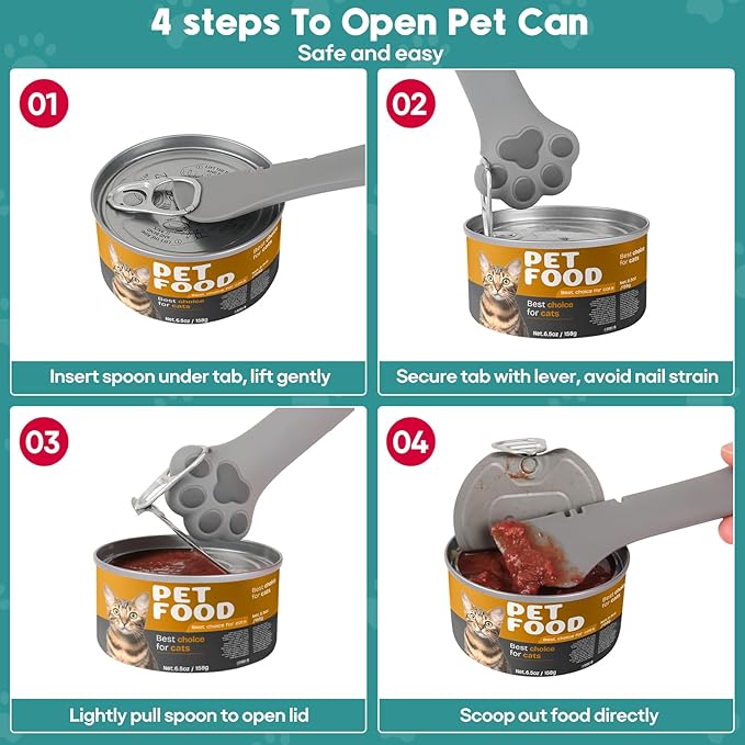 REFLYING Canned Cat Food Storage Lids,Reusable Airtight Can Cover Pet Food Sealer - Keeps Cat Food Storage Can Fresh, Cat Food Container Eliminates Odor, Easy To Use With SUS 304 Spoon,Can Opener
