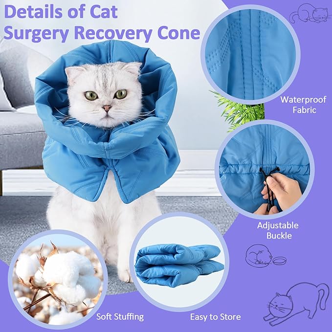 Soft Cat Cone Collar, Kitten Cone for Recovery - Adjustable, Lightweight Elizabethan Collar Alternative