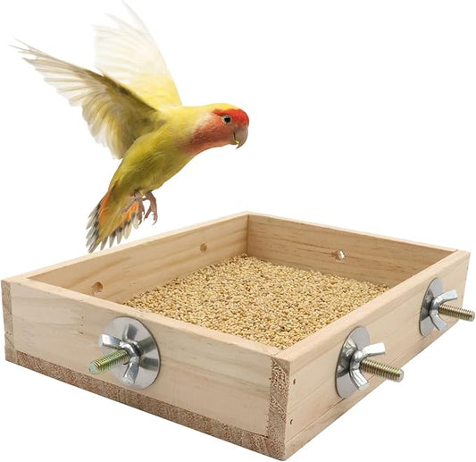 Bird Feeding Cups, Natural Wooden Parrot Perch Stand, Birds Food Dish, Parakeets Feeder Bowl, Cage Accessories for Small Animals Rat Hamster Guinea Pig Chinchillas Budgies Cockatiels Love Birds