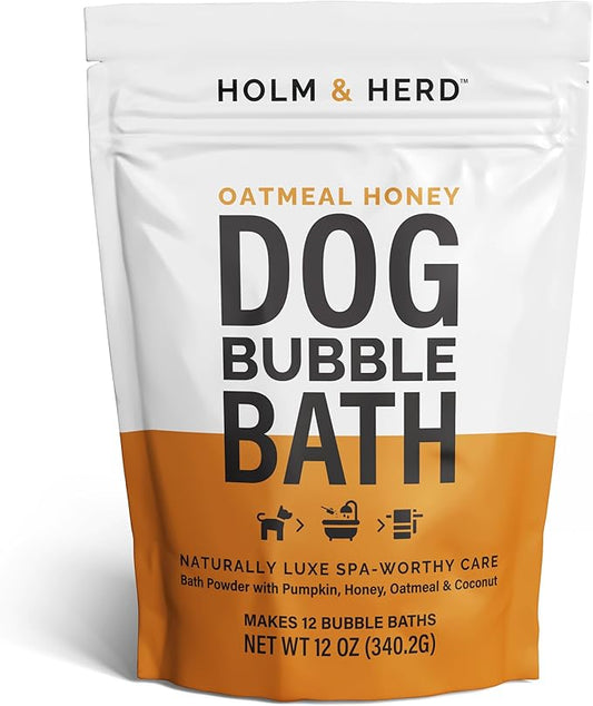 Dog Bubble Bath Shampoo Alternative – Soft Oatmeal Honey Scent, Natural Pet Spa Soak, Gentle Puppy Wash, Dog Gift - 12 Baths (Oatmeal Honey)