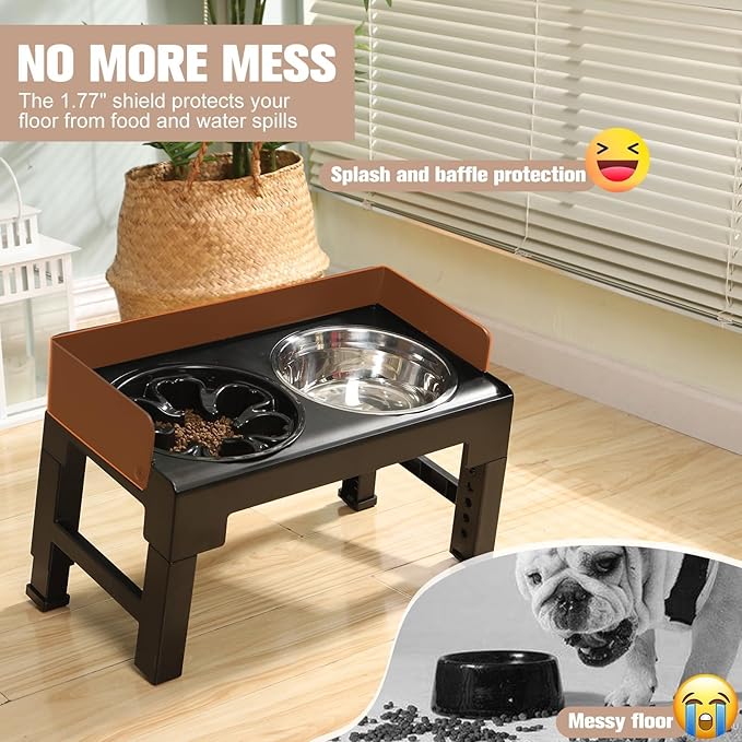 BINGPET Elevated Dog Bowls,Raised Dog Bowl,6 Heights Adjustable Stand,Non-Slip and Non-Spill Food Bowl for Small Medium Large Dogs