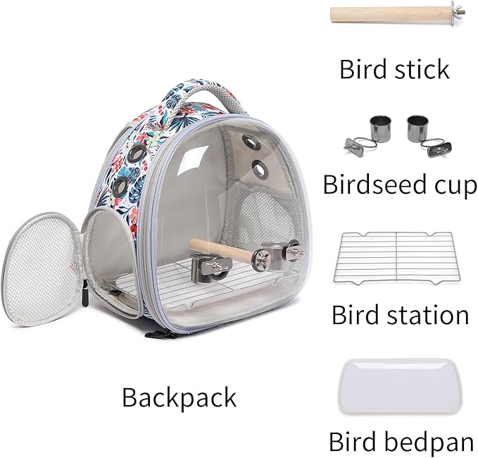 Portable Travel pet Backpack Carrier Hamster Bag Guinea Pig Bird Small Dog cat Turtle Carrier Rabbit Cage Squirrel Bearded Dragon Breathable Hangbag (Hua+Accessories)