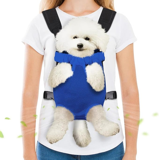 Pet Carrier Backpack, Hands-Free Adjustable Dog Front Carrier Legs Out & Easy-Fit Dog Backpack Carrier for Hiking Camping Traveling Cycling for Small Dogs and Rabbits (Medium, Blue)