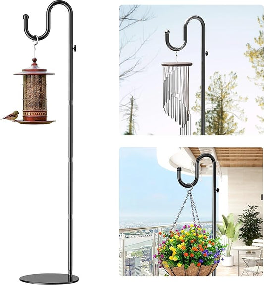 74" Shepherds Hook Stand for Plant: Hanging Bird Feeders, Plants, Lanterns, Wreath and Wind Chimes, Adjustable Free Standing Pole Holder with Heavy Duty Base for Indoor & Outdoor, Holds Up to 20 LBS