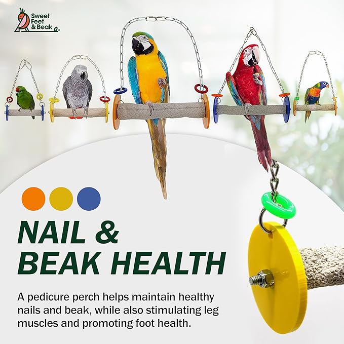 Sweet Feet and Beak Bird Swing - Pumice Perch Trims Nails and Beaks, Safe and Non-Toxic, For Small and Large Birds, 10.5 Inches