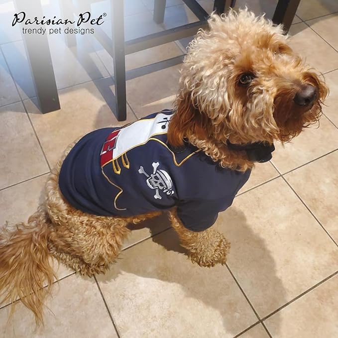 Parisian Pet Captain Sparrow Dog Shirt - Embroidered Pirate Costume - 100% Cotton & Polyester - Sleeved Black Dog Shirt - Large - Pet Costume