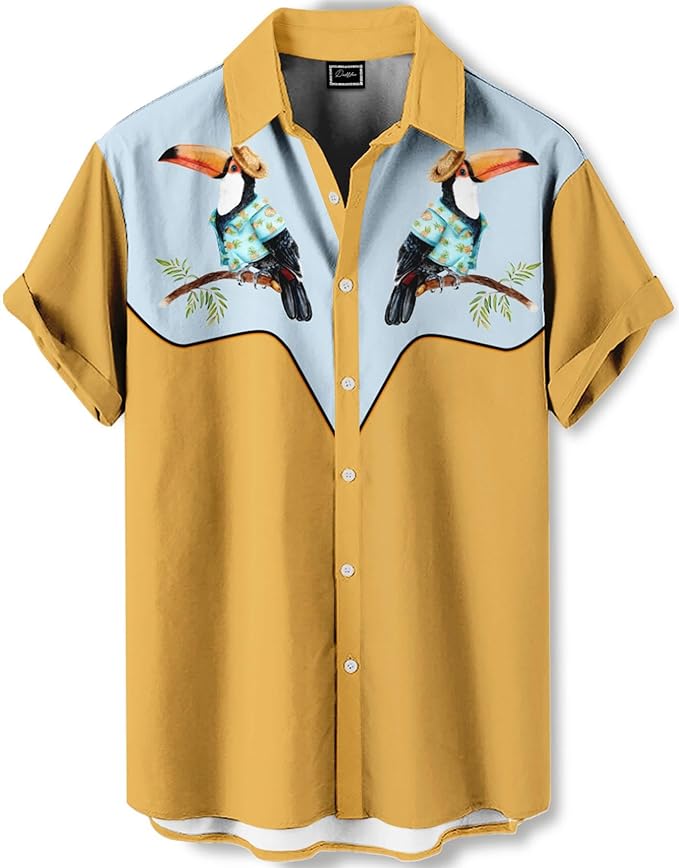 Men’s Hawaiian Shirt Western Cowboy Symmetrical Print Short Sleeve Button Down Casual Beach Holiday Summer Shirt