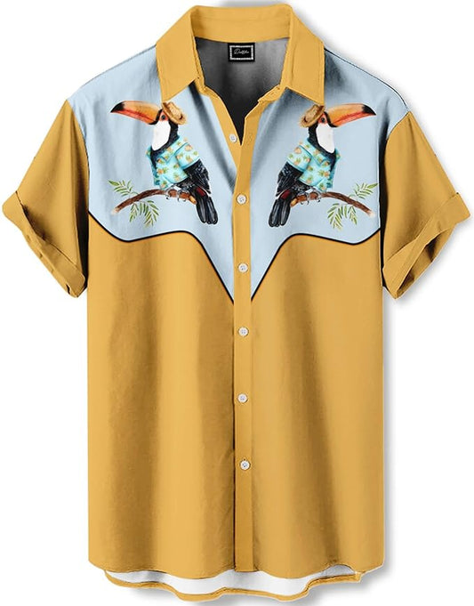 Men’s Hawaiian Shirt Western Cowboy Symmetrical Print Short Sleeve Button Down Casual Beach Holiday Summer Shirt