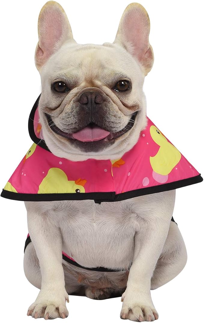 HDE Dog Raincoat Jacket Reflective Adjustable Hooded Pet Poncho Rain Coat with Leash Hole for Small to X-Large Dogs Pink Ducks - M