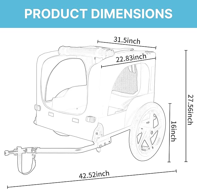 Pet Bike Trailer for Dogs, 88LBS Capacity Dog Bicycle Trailer with 20" Pneumatic Rubber Wheels, Multi-Directional Ventilation, Waterproof Cover, Perfect for Cycling with Pets