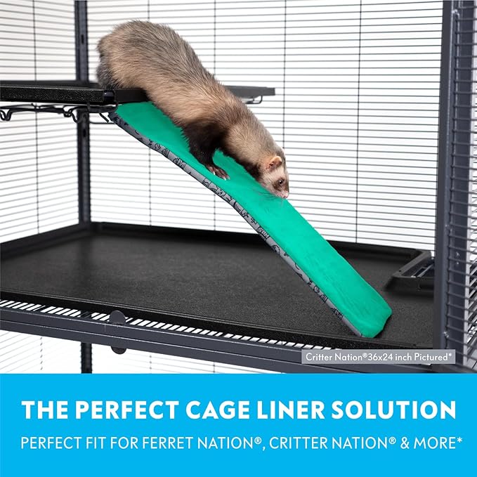Paw Inspired Fitted Fleece Liner for Ferret Nation, Critter Nation Cage for Ferrets, Rats, Chinchillas, Hedgehogs & Other Small Animals (Green, Ramp Cover)