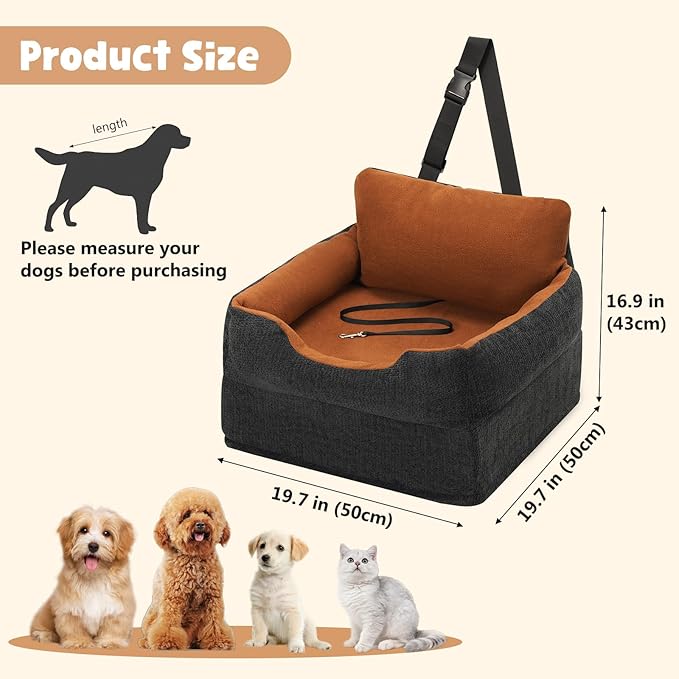 Avont Dog Booster Car Seat for Small/Medium Dogs Under 30 lbs, Detachable Washable Puppy Doggie Elevated Carseat Travel Bed for Car, Thick Cushion -Black