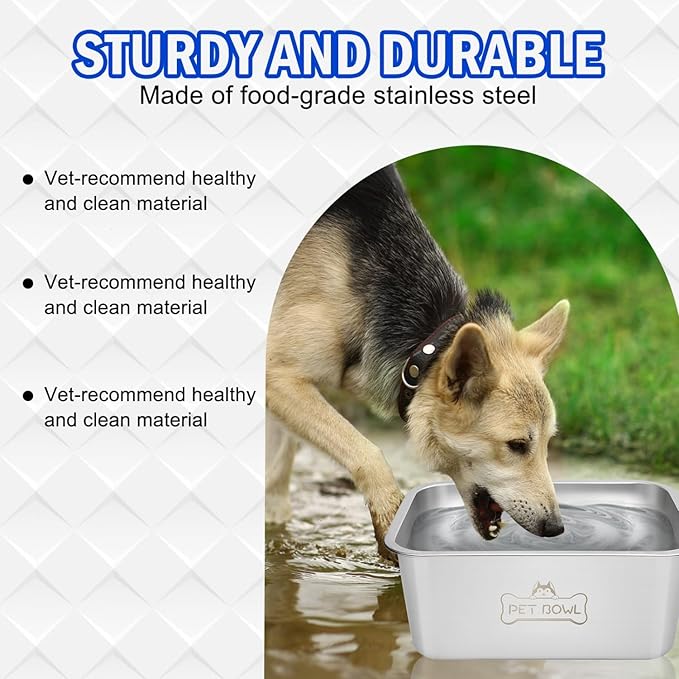 Water Bowls for Large Dogs, 3 Gallons Durable Stainless Steel Dog Bowls - Big Capacity Water and Food Bowl for Indoor Outdoor, Easy to Clean