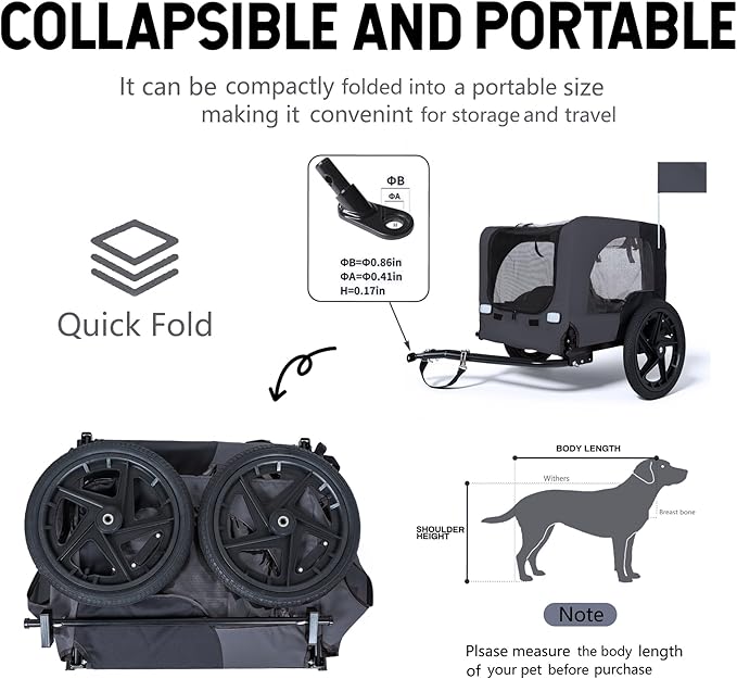 Pet Bike Trailer for Dogs, 88LBS Capacity Dog Bicycle Trailer with 20" Pneumatic Rubber Wheels, Multi-Directional Ventilation, Waterproof Cover, Perfect for Cycling with Pets